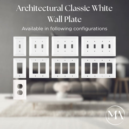 Architectural Combo Toggle / Rocker Light Switch Wall Plate - White